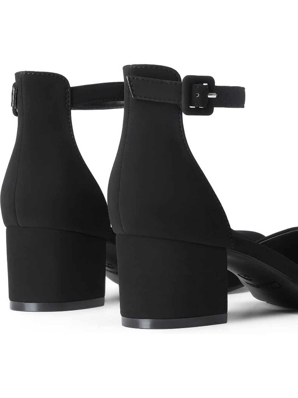 Women's Black Nubuck Closed Round Toe Ankle Strap Low Chunky Block Heels Pumps - Picture 5 of 6
